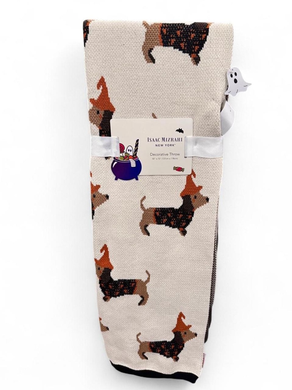 Isaac Mizrahi Beige Halloween Dachshund Decorative Throw